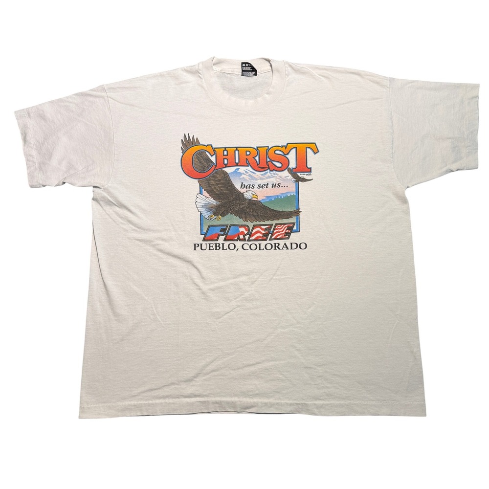 Vintage 1995 Christ Has Set Us Free Eagle T-Shirt XXL